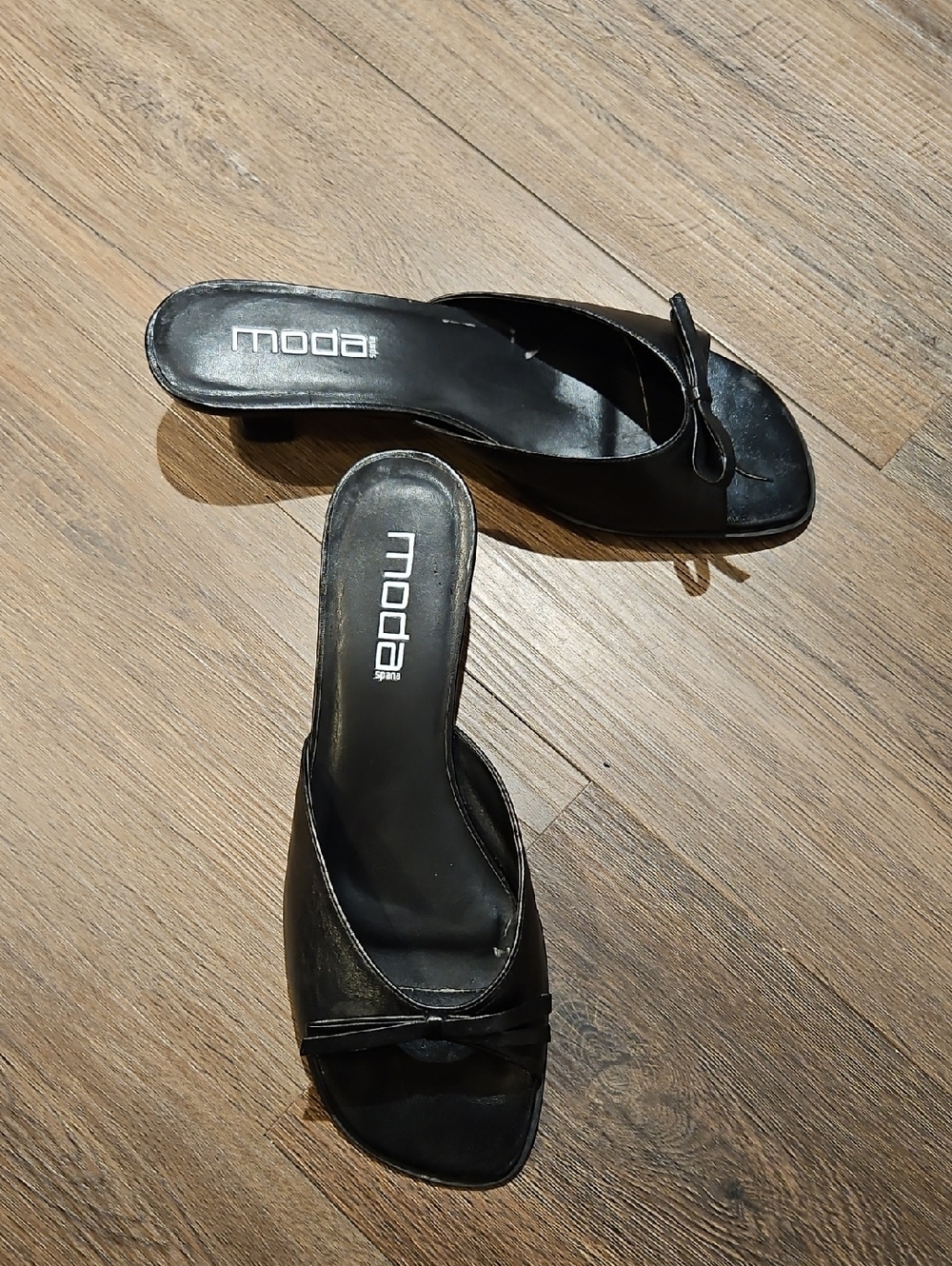 Moda Black Women's Open-Toe Slip-On Mules with Bow, Sz 10